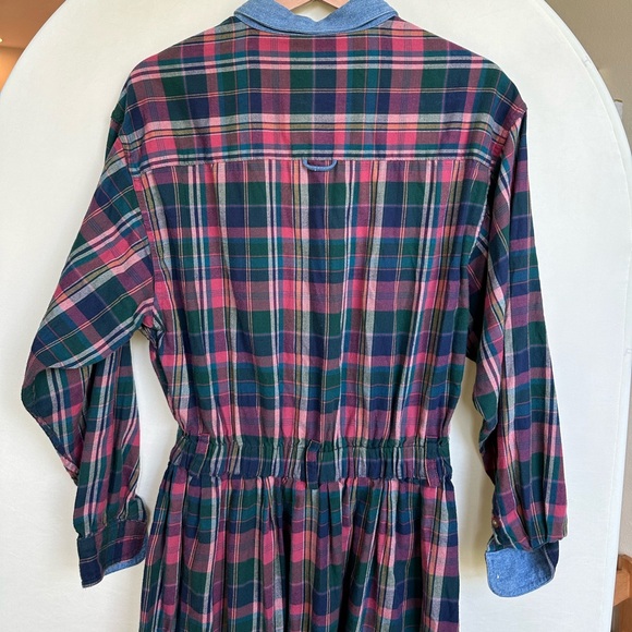Eddie Bauer Vintage Plaid Flannel Maxi Dress – Collared Button-Down, Prairie - Picture 3 of 4